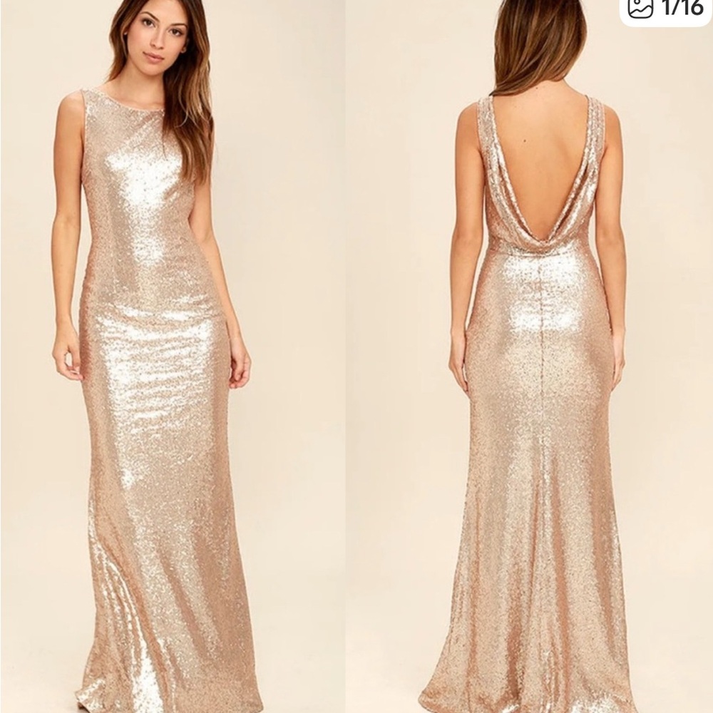 Lulus Slink and Wink Matte Rose Gold Sequin Maxi Dress- small